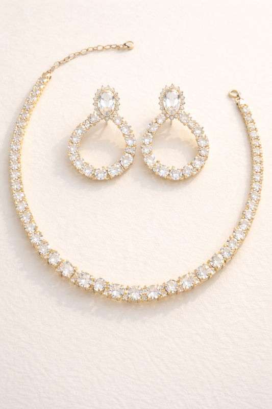 Crystal Choker Necklace & Hoop Earrings Set