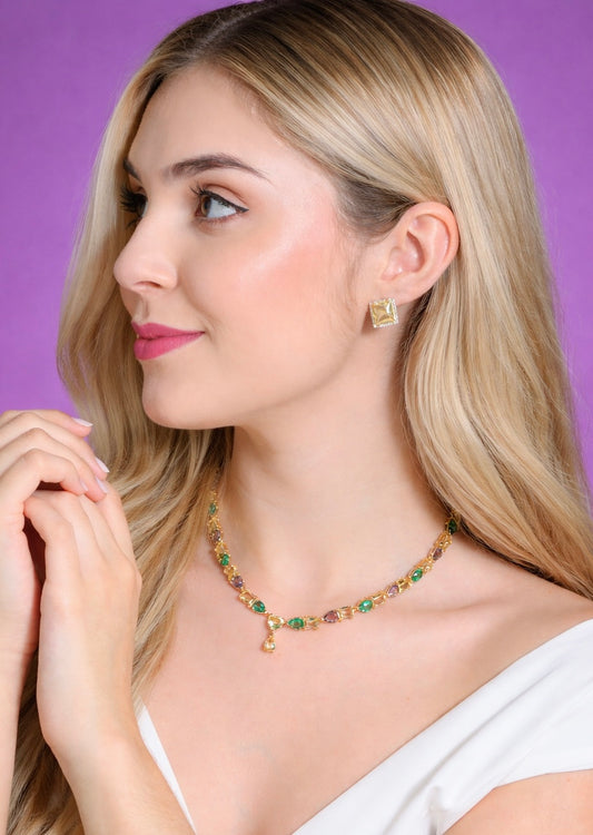 Multicolour Crystal Necklace & Earrings Set