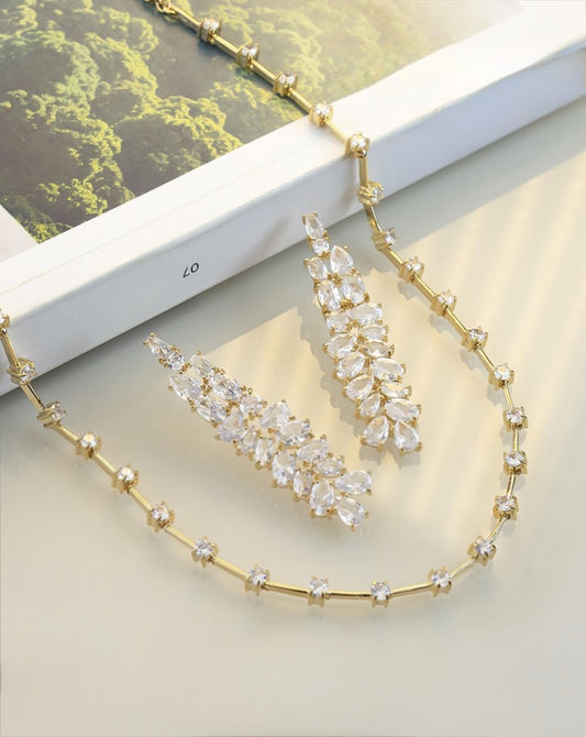 Teardrop Crystal Leaf Necklace & Earrings Set