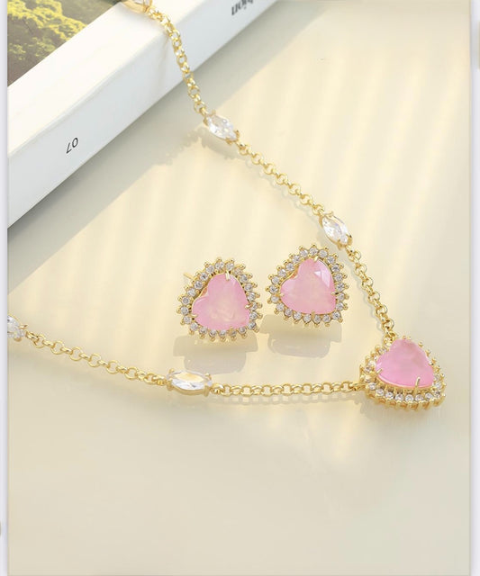 Heart Crystal Necklace & Earrings Set