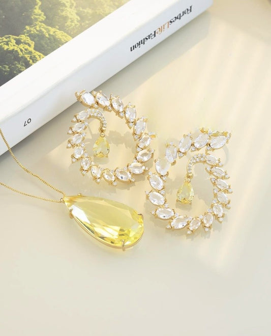 Yellow Crystal Necklace & Earrings Set