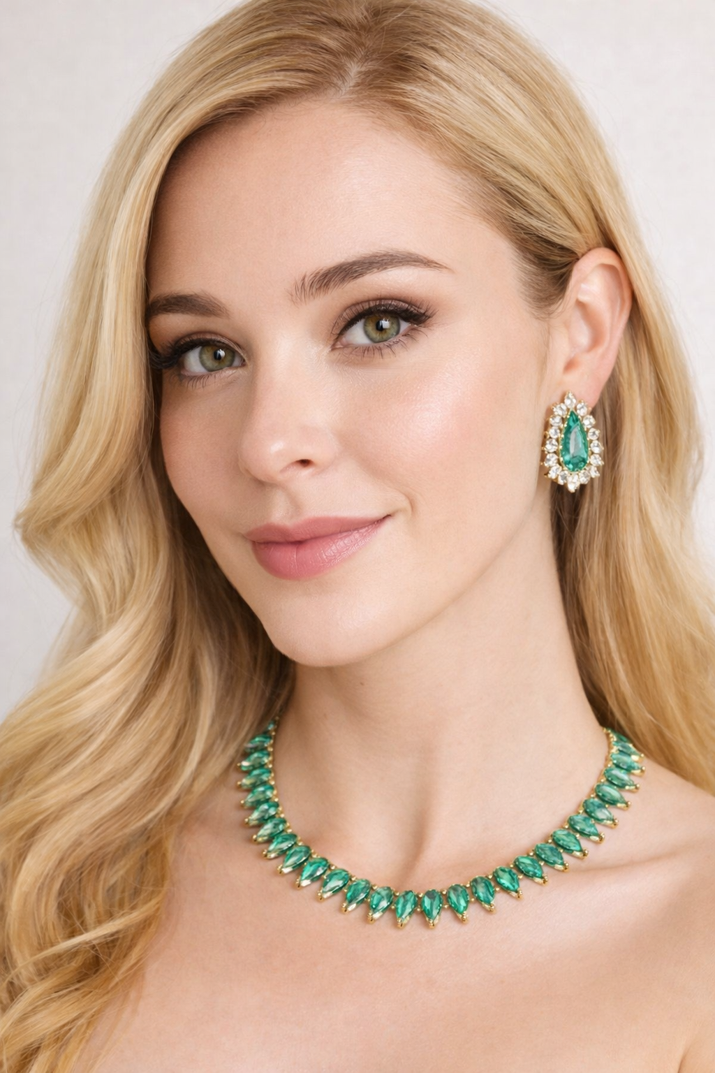 Green Crystal Choker Necklace & Earrings Set